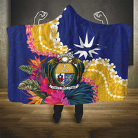 Nauru Independence Day Hooded Blanket Coat Of Arms With Tropical Flowers LT14 - Polynesian Pride