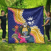 Nauru Independence Day Quilt Coat Of Arms With Tropical Flowers