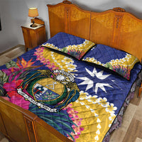 Nauru Independence Day Quilt Bed Set Coat Of Arms With Tropical Flowers