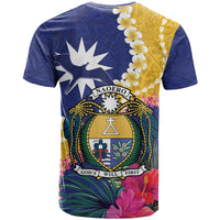 Nauru Independence Day T Shirt Coat Of Arms With Tropical Flowers LT14 - Polynesian Pride