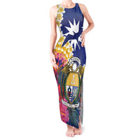 Nauru Independence Day Tank Maxi Dress Coat Of Arms With Tropical Flowers