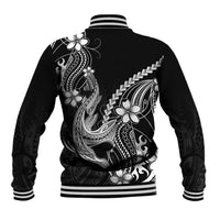 Black Aloha Hawaii Baseball Jacket Polynesian Shark Tattoo With Plumeria LT14 - Polynesian Pride