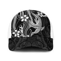 Black Aloha Hawaii Baseball Net Cap Polynesian Shark Tattoo With Plumeria LT14 One Size White Black - Polynesian Pride