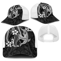 Black Aloha Hawaii Baseball Net Cap Polynesian Shark Tattoo With Plumeria LT14 - Polynesian Pride