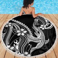 Black Aloha Hawaii Beach Blanket Polynesian Shark Tattoo With Plumeria - Polynesian Pride