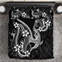 Black Aloha Hawaii Bedding Set Polynesian Shark Tattoo With Plumeria - Polynesian Pride