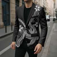 Black Aloha Hawaii Blazer Polynesian Shark Tattoo With Plumeria - Polynesian Pride