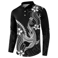 Black Aloha Hawaii Button Sweatshirt Polynesian Shark Tattoo With Plumeria LT14 - Polynesian Pride