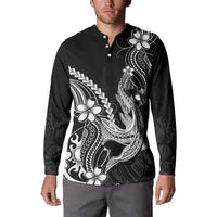 Black Aloha Hawaii Button Sweatshirt Polynesian Shark Tattoo With Plumeria LT14 - Polynesian Pride