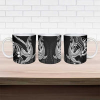 Black Aloha Hawaii Ceramic Mug Polynesian Shark Tattoo With Plumeria LT14 - Polynesian Pride