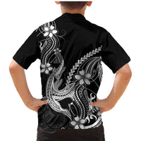 Black Aloha Hawaii Family Matching Mermaid Dress and Hawaiian Shirt Polynesian Shark Tattoo With Plumeria - Polynesian Pride