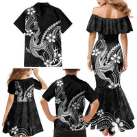 Black Aloha Hawaii Family Matching Mermaid Dress and Hawaiian Shirt Polynesian Shark Tattoo With Plumeria - Polynesian Pride