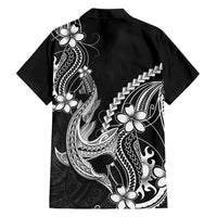 Black Aloha Hawaii Family Matching Off Shoulder Short Dress and Hawaiian Shirt Polynesian Shark Tattoo With Plumeria - Polynesian Pride