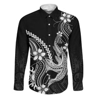 Black Aloha Hawaii Family Matching Puletasi and Hawaiian Shirt Polynesian Shark Tattoo With Plumeria - Polynesian Pride