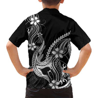 Black Aloha Hawaii Family Matching Short Sleeve Bodycon Dress and Hawaiian Shirt Polynesian Shark Tattoo With Plumeria - Polynesian Pride