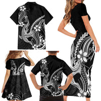 Black Aloha Hawaii Family Matching Short Sleeve Bodycon Dress and Hawaiian Shirt Polynesian Shark Tattoo With Plumeria - Polynesian Pride