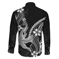 Black Aloha Hawaii Family Matching Short Sleeve Bodycon Dress and Hawaiian Shirt Polynesian Shark Tattoo With Plumeria - Polynesian Pride