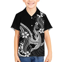 Black Aloha Hawaii Family Matching Short Sleeve Bodycon Dress and Hawaiian Shirt Polynesian Shark Tattoo With Plumeria - Polynesian Pride