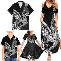 Black Aloha Hawaii Family Matching Summer Maxi Dress and Hawaiian Shirt Polynesian Shark Tattoo With Plumeria LT14 - Polynesian Pride