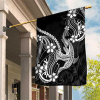 Black Aloha Hawaii Garden Flag Polynesian Shark Tattoo With Plumeria - Polynesian Pride