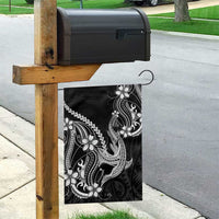 Black Aloha Hawaii Garden Flag Polynesian Shark Tattoo With Plumeria - Polynesian Pride