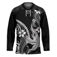 Black Aloha Hawaii Hockey Jersey Polynesian Shark Tattoo With Plumeria LT14 Unisex Black - Polynesian Pride