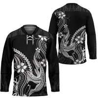 Black Aloha Hawaii Hockey Jersey Polynesian Shark Tattoo With Plumeria LT14 - Polynesian Pride