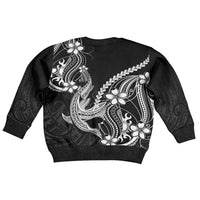 Black Aloha Hawaii Kid Ugly Christmas Sweater Polynesian Shark Tattoo With Plumeria - Polynesian Pride