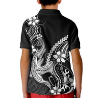 Black Aloha Hawaii Kid Polo Shirt Polynesian Shark Tattoo With Plumeria LT14 - Polynesian Pride
