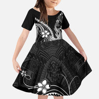 Black Aloha Hawaii Kid Short Sleeve Dress Polynesian Shark Tattoo With Plumeria LT14 KID Black - Polynesian Pride