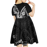 Black Aloha Hawaii Kid Short Sleeve Dress Polynesian Shark Tattoo With Plumeria LT14 - Polynesian Pride