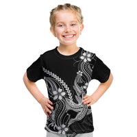 Black Aloha Hawaii Kid T Shirt Polynesian Shark Tattoo With Plumeria LT14 Black - Polynesian Pride