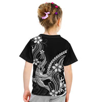 Black Aloha Hawaii Kid T Shirt Polynesian Shark Tattoo With Plumeria LT14 - Polynesian Pride