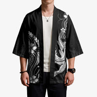 Black Aloha Hawaii Kimono Polynesian Shark Tattoo With Plumeria - Polynesian Pride