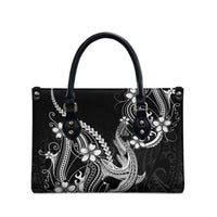 Black Aloha Hawaii Leather Bag Polynesian Shark Tattoo With Plumeria - Polynesian Pride
