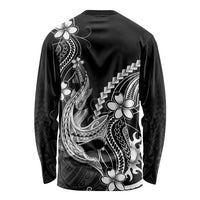 Black Aloha Hawaii Long Sleeve Shirt Polynesian Shark Tattoo With Plumeria LT14 - Polynesian Pride