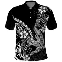 Black Aloha Hawaii Polo Shirt - Polynesian Shark Tattoo With Plumeria LT14 Black - Polynesian Pride