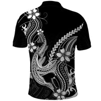 Black Aloha Hawaii Polo Shirt - Polynesian Shark Tattoo With Plumeria LT14 - Polynesian Pride