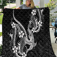 Black Aloha Hawaii Quilt Polynesian Shark Tattoo With Plumeria - Polynesian Pride