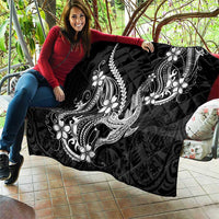 Black Aloha Hawaii Quilt Polynesian Shark Tattoo With Plumeria - Polynesian Pride