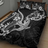 Black Aloha Hawaii Quilt Bed Set Polynesian Shark Tattoo With Plumeria - Polynesian Pride