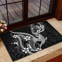 Black Aloha Hawaii Rubber Doormat Polynesian Shark Tattoo With Plumeria LT14 - Polynesian Pride