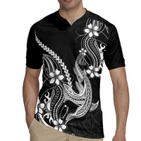 Black Aloha Hawaii Rugby Jersey Polynesian Shark Tattoo With Plumeria - Polynesian Pride