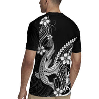 Black Aloha Hawaii Rugby Jersey Polynesian Shark Tattoo With Plumeria - Polynesian Pride