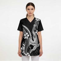Black Aloha Hawaii Scrub Top Polynesian Shark Tattoo With Plumeria LT14 - Polynesian Pride