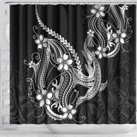 Black Aloha Hawaii Shower Curtain Polynesian Shark Tattoo With Plumeria - Polynesian Pride