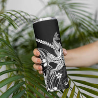 Black Aloha Hawaii Skinny Tumbler Polynesian Shark Tattoo With Plumeria - Polynesian Pride