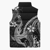 Black Aloha Hawaii Sleeveless Puffer Jacket Polynesian Shark Tattoo With Plumeria LT14 - Polynesian Pride