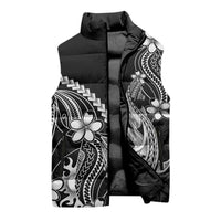 Black Aloha Hawaii Sleeveless Puffer Jacket Polynesian Shark Tattoo With Plumeria LT14 - Polynesian Pride