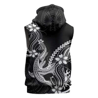 Black Aloha Hawaii Sleeveless Zip Hoodie Polynesian Shark Tattoo With Plumeria LT14 - Polynesian Pride